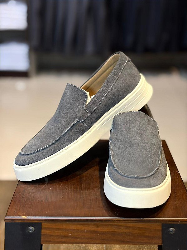 Sapato Mocassim Loafer Camurça - Cinza