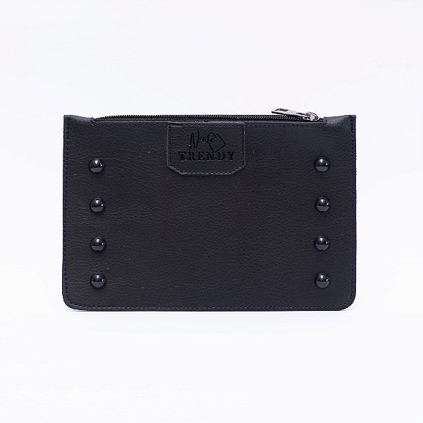 Bolsa Carteira Clutch Feminina Preta Couro Sintético Zíper