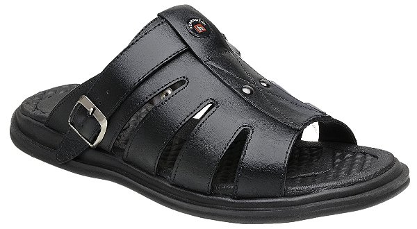 Sandália Masculina Em Couro- Cor Preto