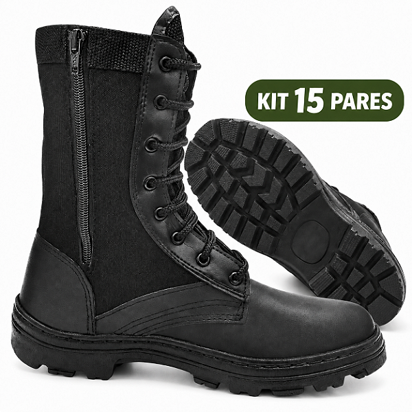 Kit 15 Pares de Coturno Militar com Zíper Lateral Botaparandá