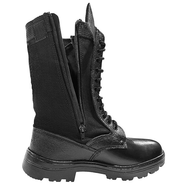 Coturno Bota Militar Com Zíper Lateral Tático Exército Couro