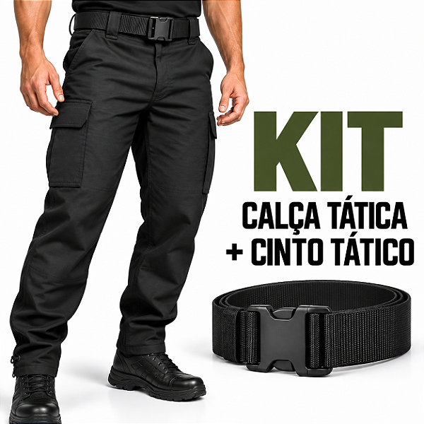 Kit Calça Tática Ripstop Masculina Cargo 6 Bolsos + Cinto Tático Operacional