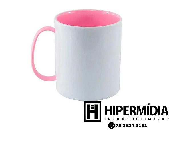 Caneca Polimero Alça e Interior Rosa