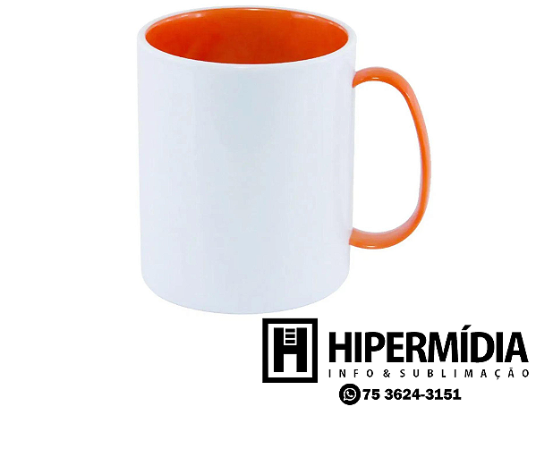 Caneca Polimero Alça e Interior Laranja