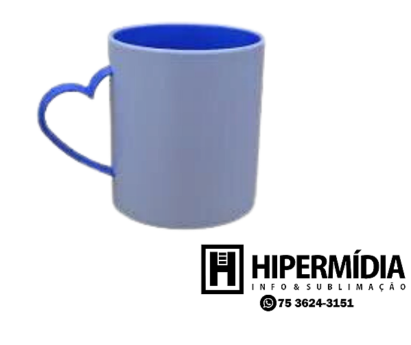 Caneca Polimero Alça Coração e Interior Azul