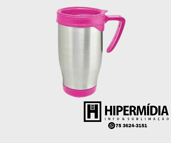 Caneca Alumínio Semi-Térmica Tampa Rosa 500ml