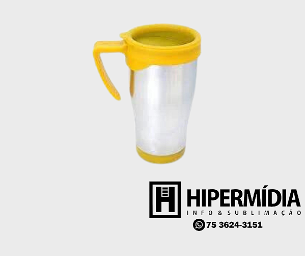 Caneca Alumínio Semi-Térmica Tampa Amarela - 500ml
