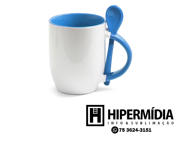 Caneca c/ Colher Cónica Azul-Claro