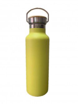 GARRAFA AÇO INOX TAMPA BAMBU - TÉRMICA AMARELO  FOSCO - 500 ML