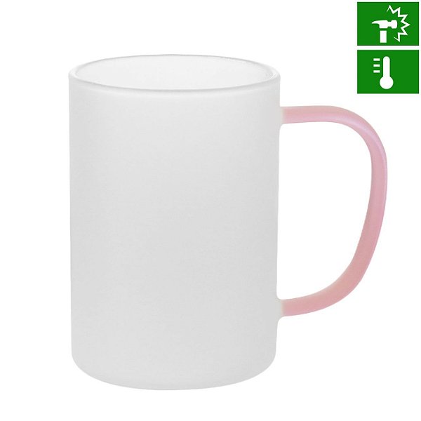 CANECA VIDRO - 300 ML FOSCO ALÇA PINK