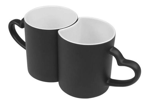 Caneca Magica alça coração Preto Fosco Dupla