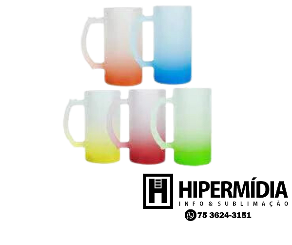 12 Canecas Chopp Degradê Vidro Jateado Ou Transparente Sublime - 460ml