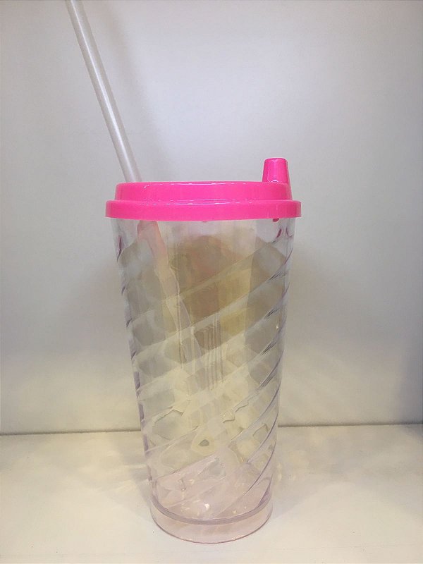 COPO MINI FLEX CRISTAL  COM TAMPA ROSA  450 ML