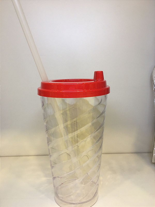 COPO MINI FLEX CRISTAL  COM TAMPA VERMELHA  -  450 ML
