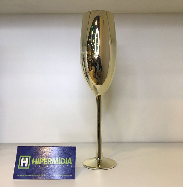 TAÇA VIDRO CRISTAL P/ CHAMPANHE DOURADA 230 ML (LINHA ELEGANCE)