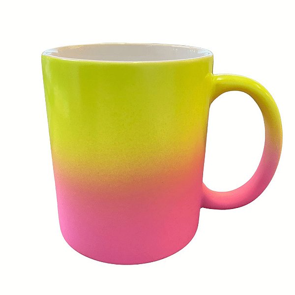 CANECA DE CERÂMICA DEGRADÊ FOSCA PINK E AMARELO