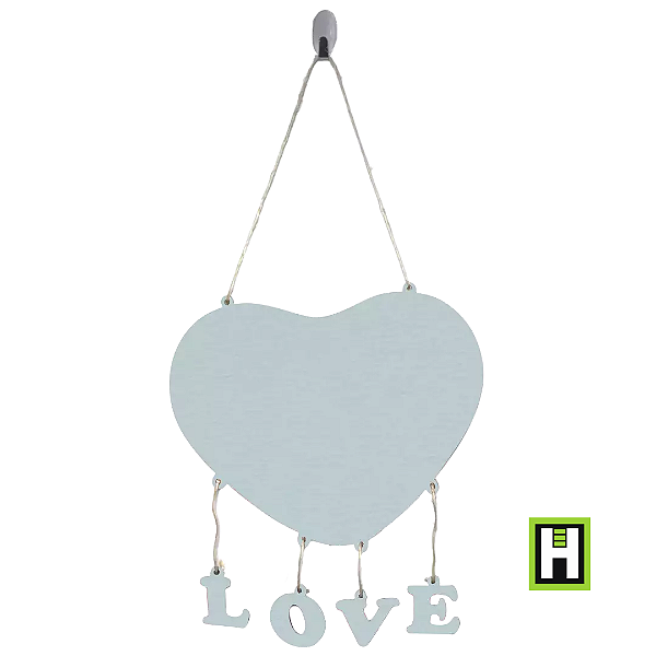 Placa MDF Coração Love C/ Sisal 22x18cm