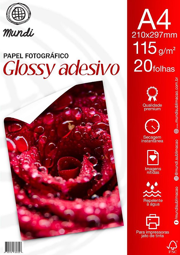 Papel Foto 115 Gramas Adesivo 20 Folhas A4