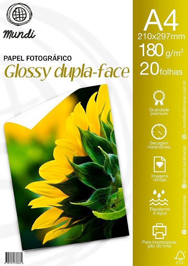 Papel Foto 180 Gramas Dupla Face 20 Folhas A4