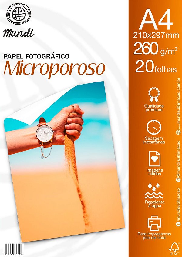 Papel Foto 260 Gramas Microporoso 20 Folhas A4