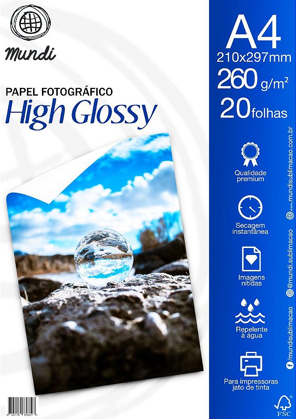 Papel Foto 260 Gramas 20 Folhas A4