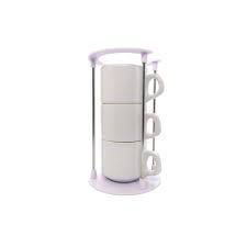 TORRE de XÍCARAS C/ HASTE CROMADA ROSA - C/ 4 XÍCARAS 180ml
