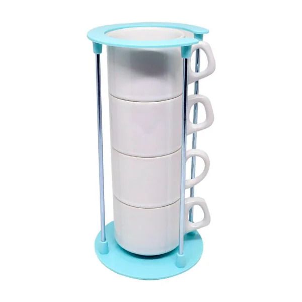 TORRE DE XICARAS C/  HASTE CROMADA AZUL - 4 XÍCARAS 180ml