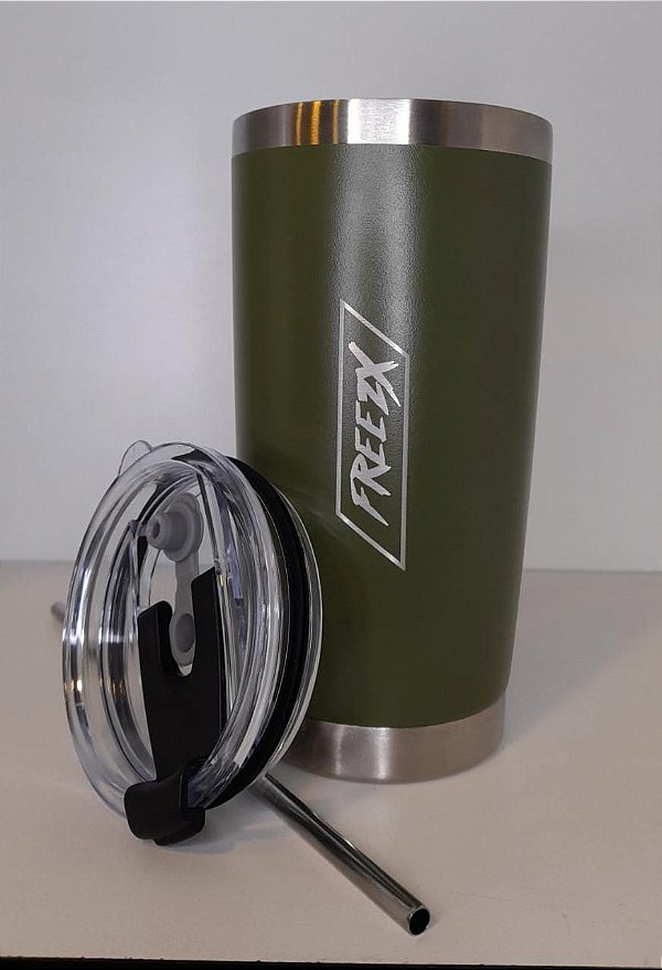 Copo Inox Térmico Verde Oliva 591ml FREEZX - 6 Horas Gelado