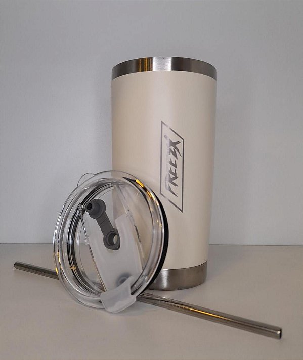 Copo Inox Térmico Branco Champanhe 591ml FREEZX - 6 Horas Gelado