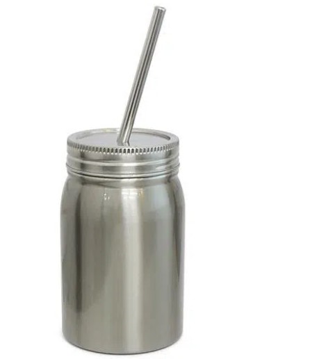Jarra de Inox Prata com Tampa e Canudo - 500ml