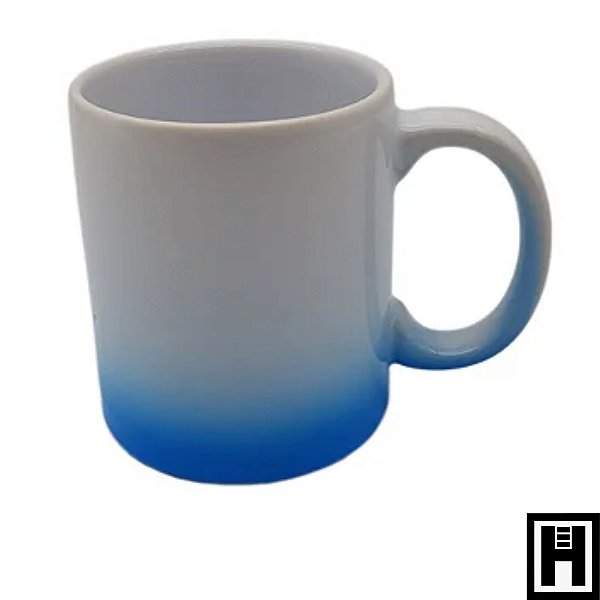 Caneca Porcelana Branca Degradê Azul 300ml