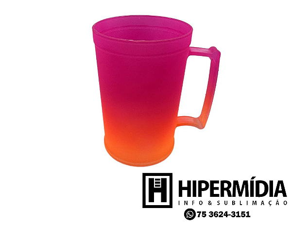 Caneca Plastica Degradê Rosa/Laranja - 300ml