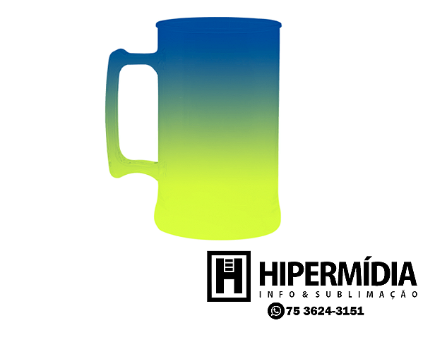 Caneca Plastica Degradê Amarelo/Azul - 300ml