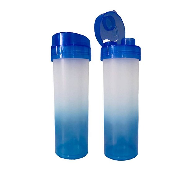 Garrafa Slim Fit Plástico Degradê Tampa Azul 540ml - Transfer Laser