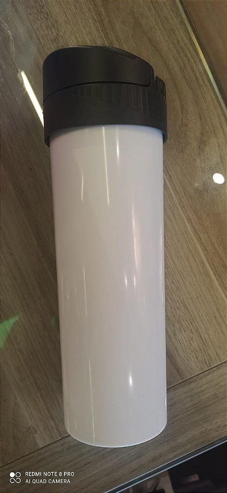 Garrafa Slim Fit Plastica Branca Com Tampa Preta 540ml - Transfer Laser