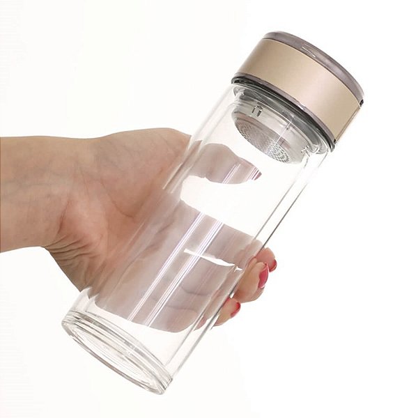 Garrafa para Sublimação de Vidro com Infusor e Tampa Dourada - 300ml