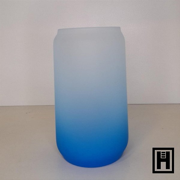Copo de Vidro Latinha Jateado Degradê Azul Claro 400ml