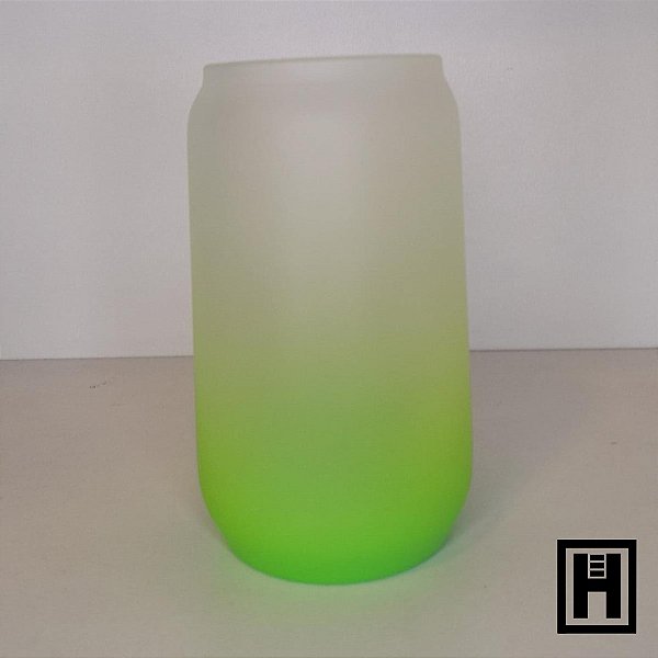 Copo de Vidro Latinha Jateado Degradê verde Claro 400ml