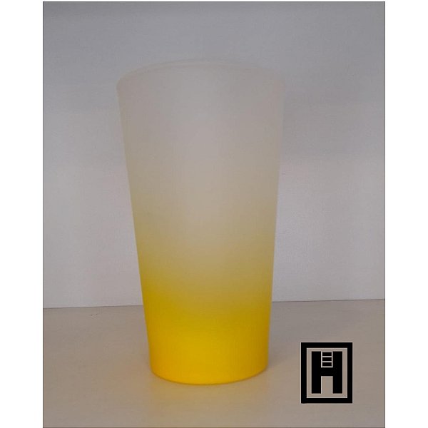 Copo de Vidro Cônico Jateado Degradê Amarelo 450ml