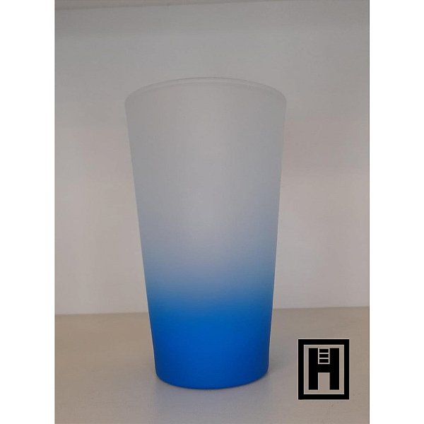 Copo de Vidro Cônico Jateado Degradê Azul Claro 450ml