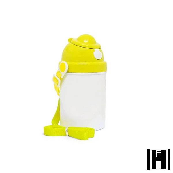 Garrafa de Polímero Branco com Tampa e Botão Abertura  na cor Amarelo