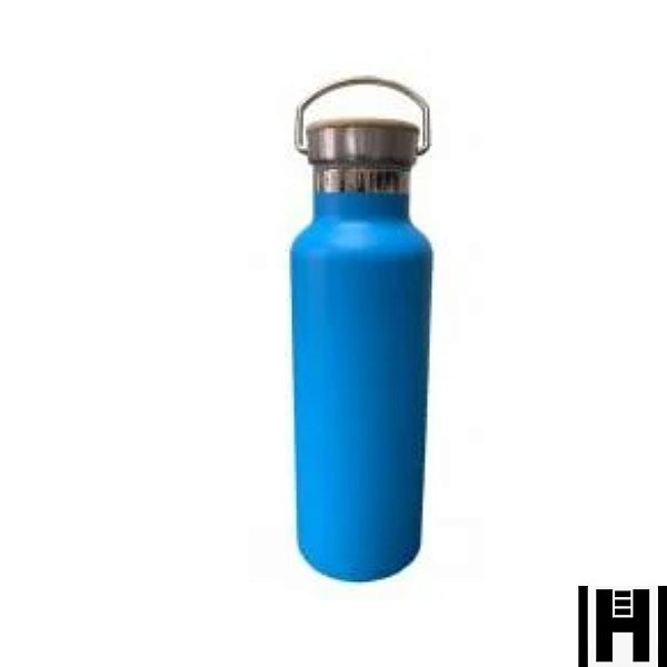 GARRAFA AÇO INOX TAMPA BAMBU - TÉRMICA AZUL CLARO FOSCO 600 ML