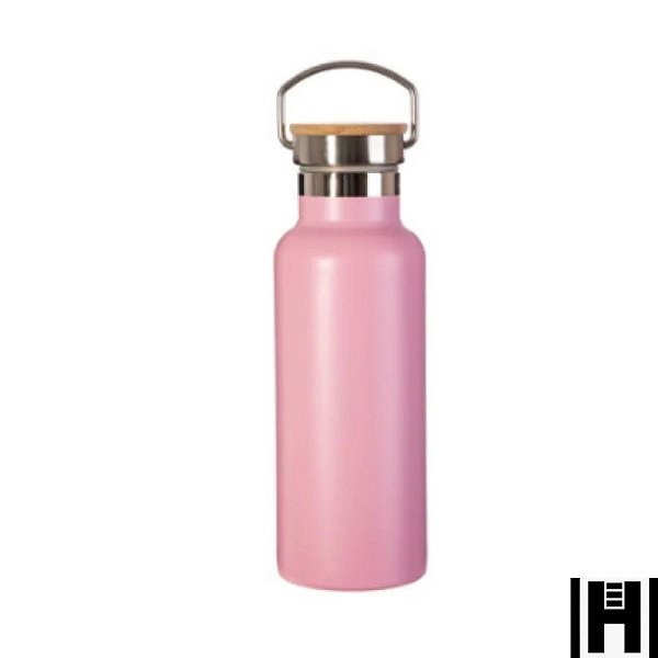 GARRAFA AÇO INOX TAMPA BAMBU - TÉRMICA ROSA CLARO 600 ML