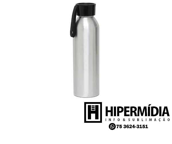 Garrafa Alumínio Prata Sport - Tampa Preta 650ml
