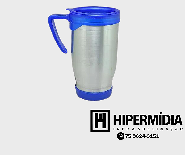 Caneca Alumínio Semi-Térmica Tampa Azul 500ml