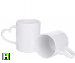 Caneca Porcelana Alça Coração Branca