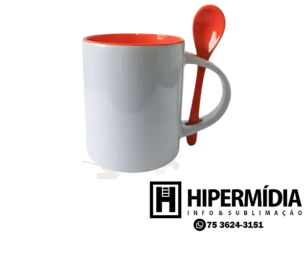 Caneca Reta c/ Colher e Interior Vermelho