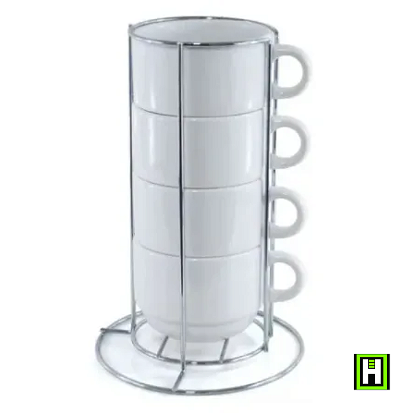 Torre Com 4 Xicaras 150ML Suporte Metal