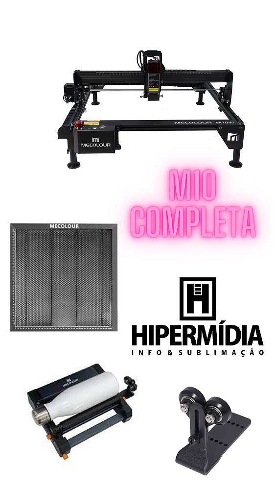 Maquina P/ Gravação e Corte a Laser M10   Com Canhao de 10W   Mecolour + Base Rotativa + Base Plana 40x40