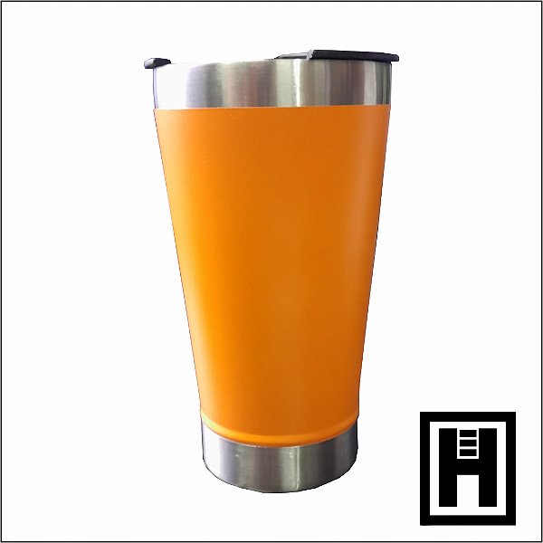 Copo Térmico Metal Tampa Abridor  420ml - Laranja